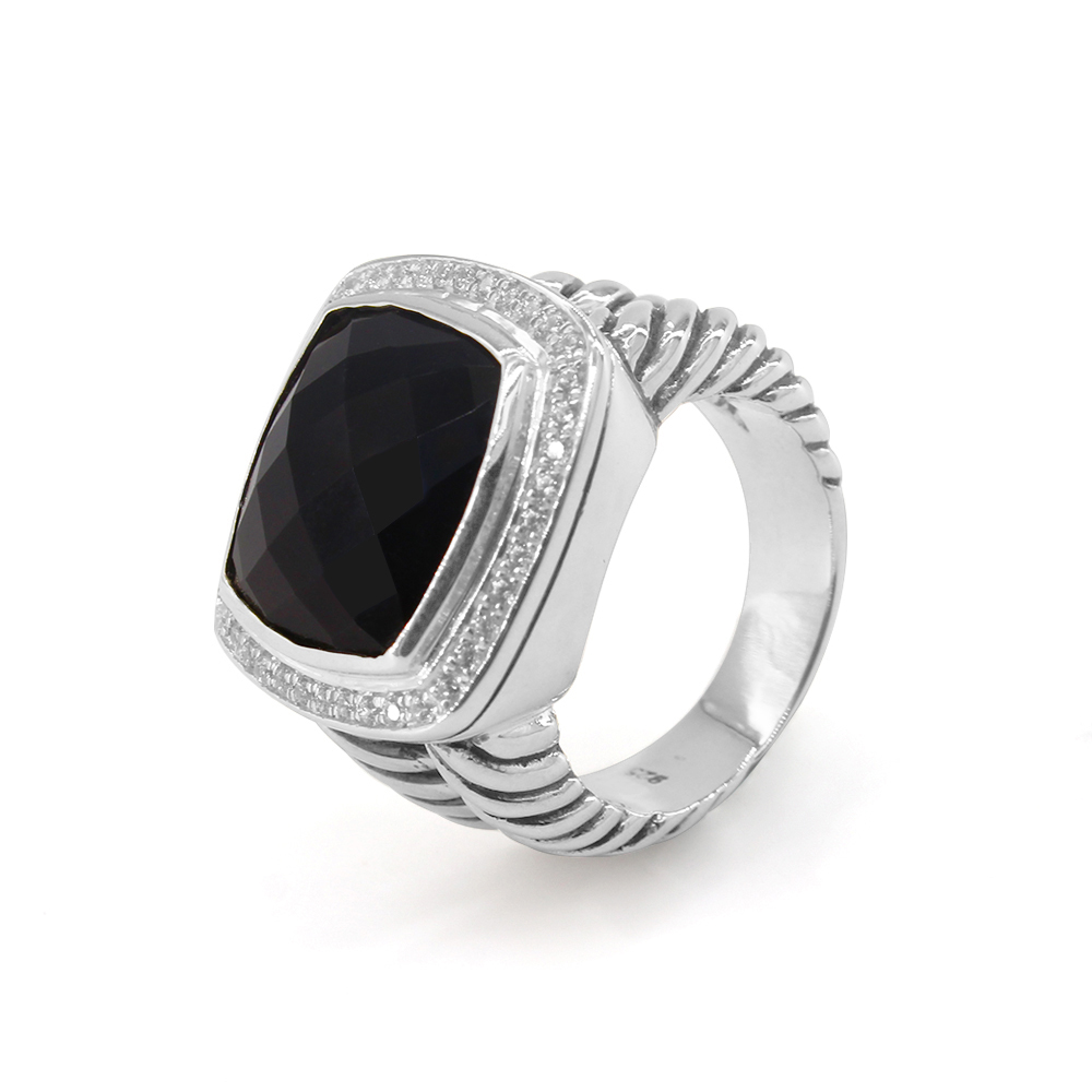 Классические кольца из стерлингового серебра 925 пробы с черным агатом, винтажное кольцо с топазом 14 мм для женщин, ювелирные изделия, новинка 2022, подарок для вечеринки224x