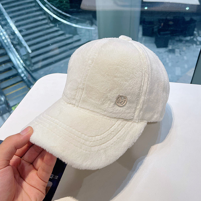 M Letter Rabbit Fur Cap Ins Tide Brand Female Autumn And Winter All-match Plush Hat Suitable For Face Big Baseball Caps