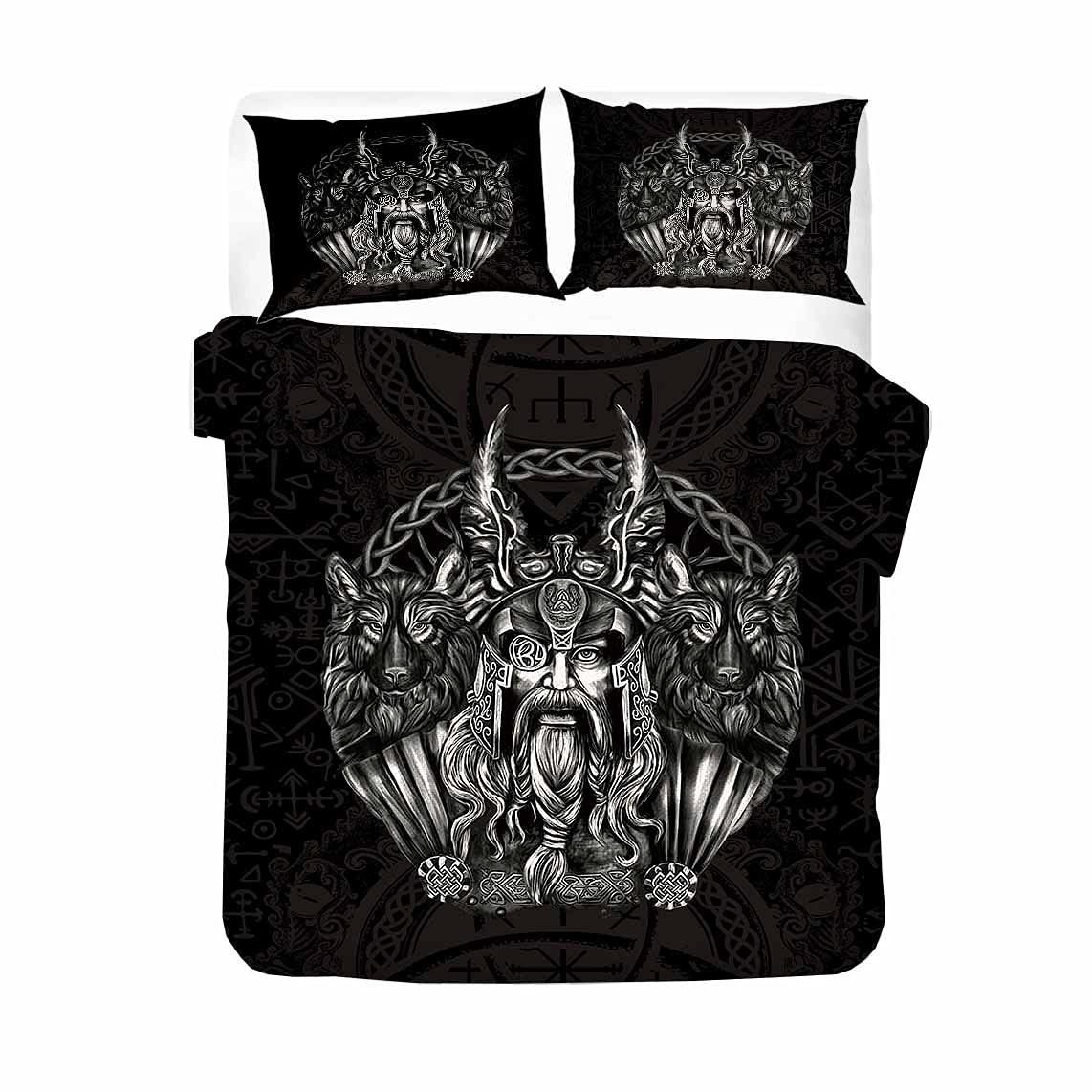 Bettwäsche-Sets Viking Vintage King Queen Bettbezug Norse Myth Set Medieval Folklore Totem Quilt Grau Polyester Tröster 221206