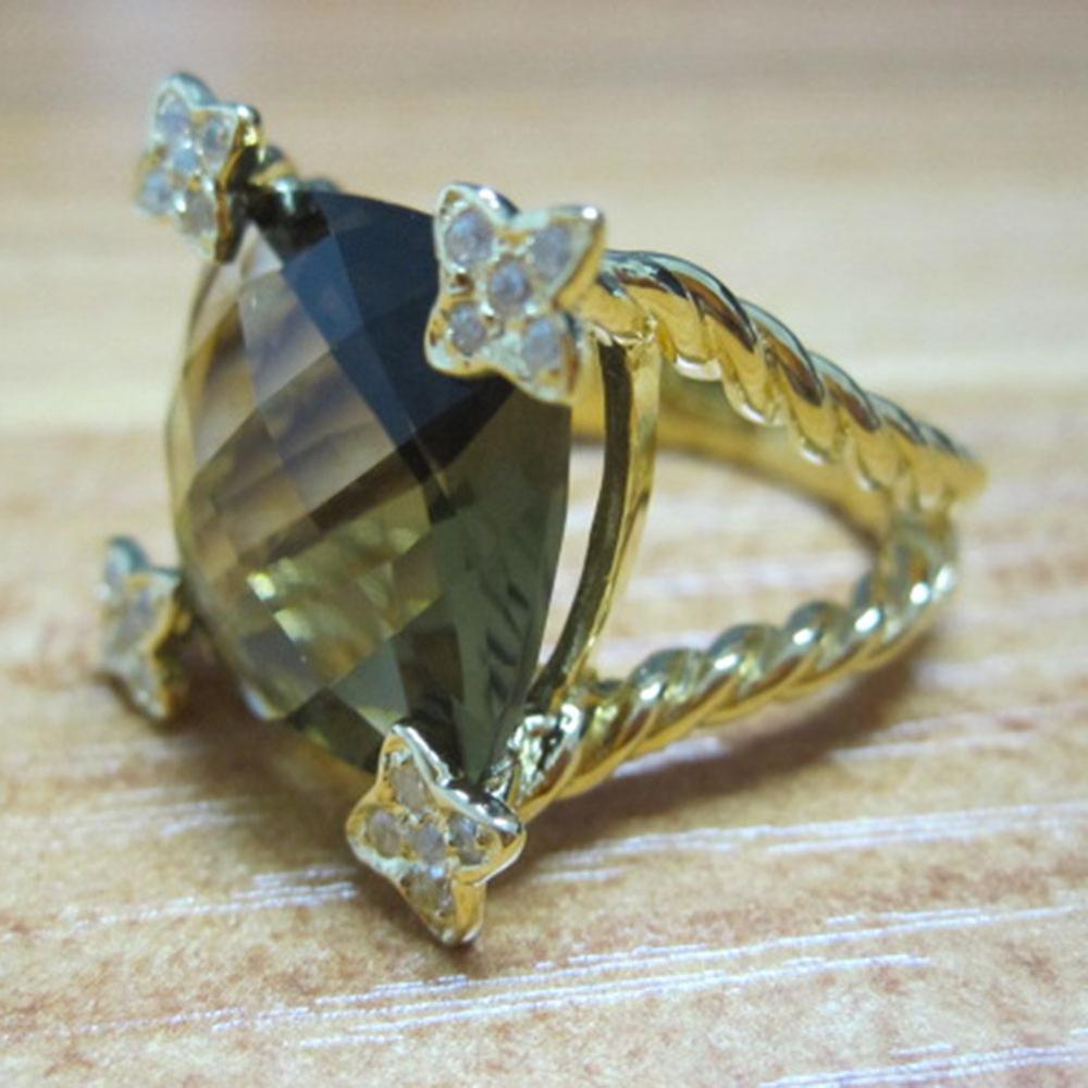Сплошное золото, покрытое 925 серебряными кольцами для девочек, дымовая кварцевая подушка дизайн кольца дизайн бренд драгоценный камень ювелирные изделия аметист женщины кольцо