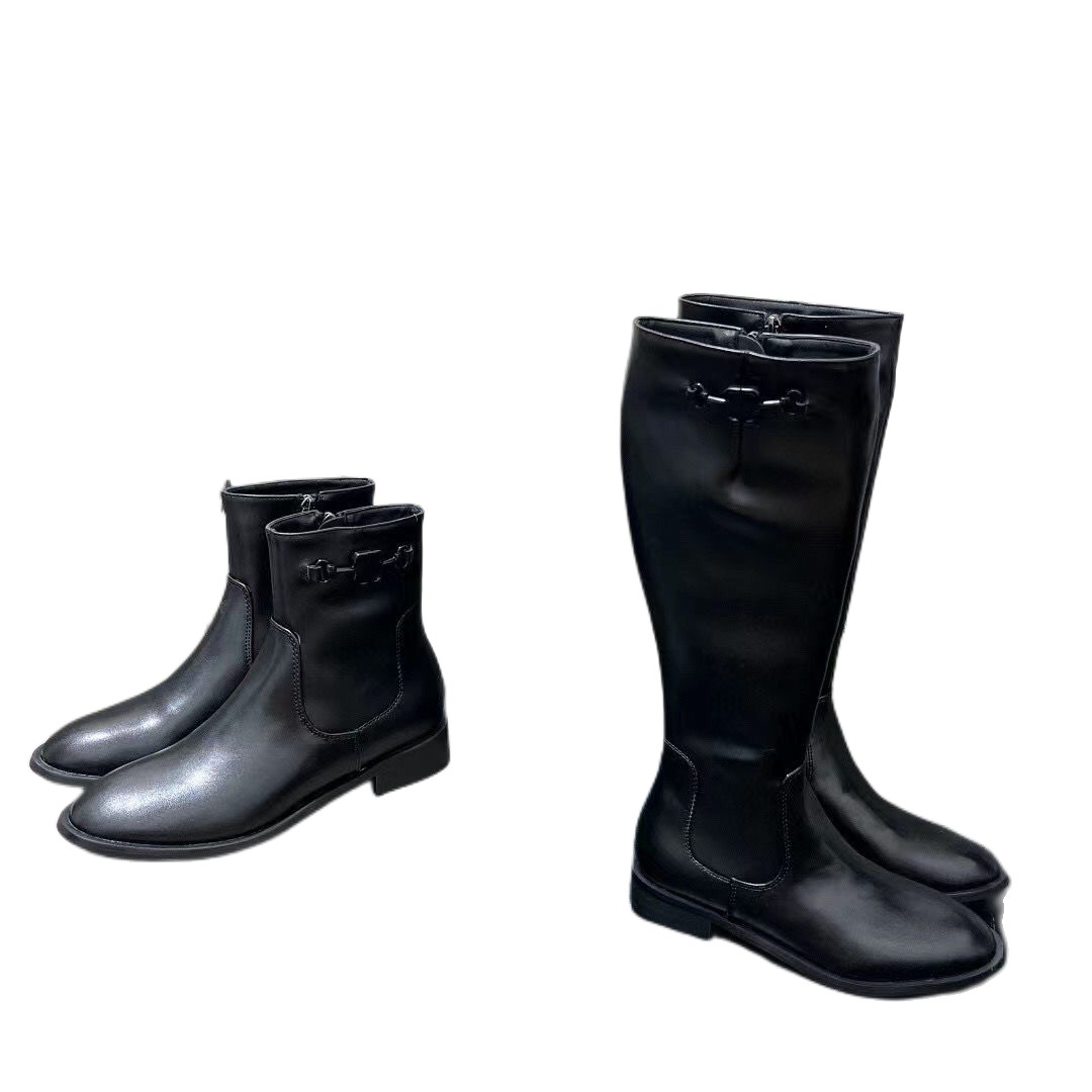 New Short Boots Feminino Autumn e Inverno Mid Rise Boots Designer Luxury Sapatos de salto alto Cor Matir com z￭Slip Street Fashion Street Photo Martin 36-40