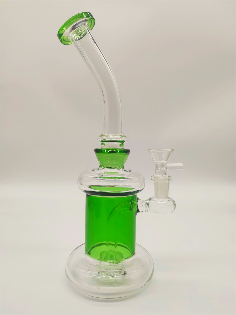 Bong de vidrio de 11 pulgadas Tubos de agua de Bong de vidrio verde claro Reciclador de narguile Burbuja para fumar conjunta Tazón de 14 mm y Banger Almacén de EE. UU.