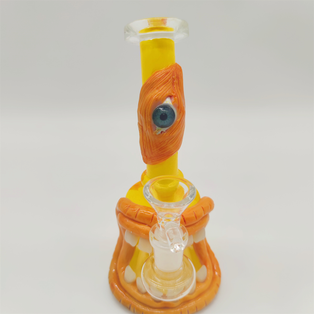 8 inç 20 cm 3D Sarı Canavar Cam Bong Su Boruları Hookah Recycler Ortak Sigara İçme Bubbler 14mm Kase ve Banger ABD Deposu