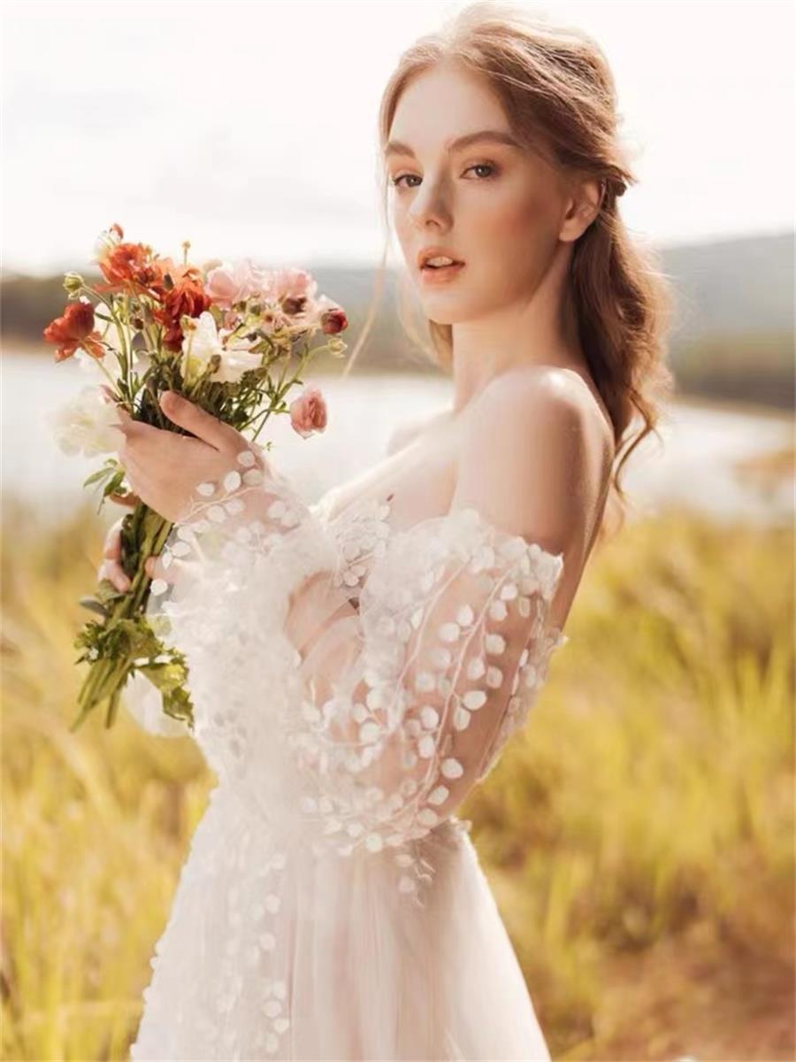 Luxury Wedding Dress Vintage Fairy Dress White Simple French Style Bustier Light FN4256