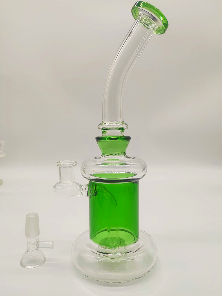 Bong de vidrio de 11 pulgadas Tubos de agua de Bong de vidrio verde claro Reciclador de narguile Burbuja para fumar conjunta Tazón de 14 mm y Banger Almacén de EE. UU.