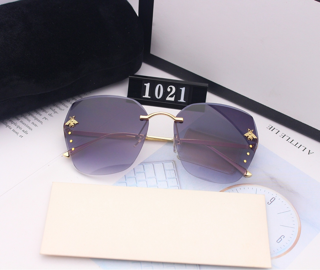 2023 Summer Little Bee Rimless sunglasses Fashion women Sun glasses Goggle Glass Style UV400 Option with Box258E