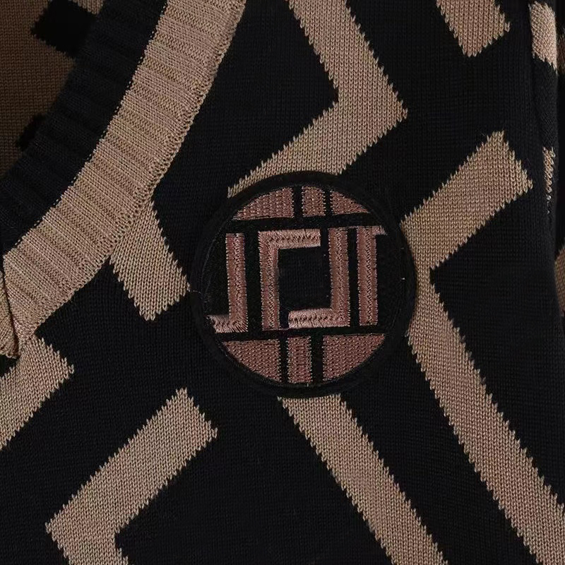 Winter outono Supula feminina Designer de marca Double F Letter Padr￣o Cardigan Sweater Casat Wool Mulher Mulher Manuja Menina Manga de Manga Longa E131