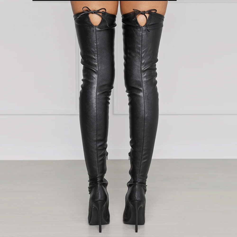 Cuissardes pour dame Sexy femmes sur le genou botte bout pointu genou bottes hautes chaussures à talons hauts fermeture éclair latérale longue femme