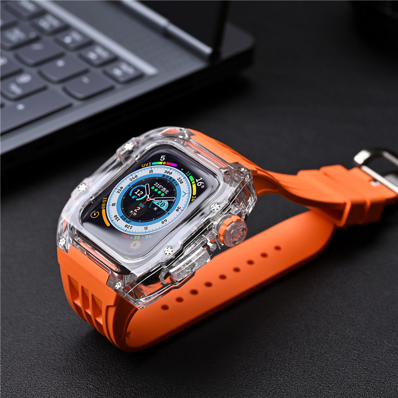 AP Mod Kit étui en polycarbonate transparent pour Apple Watch Ultra 49mm série 8 7 6 5 4 SE boucle papillon bande de Silicone 44mm 45mm