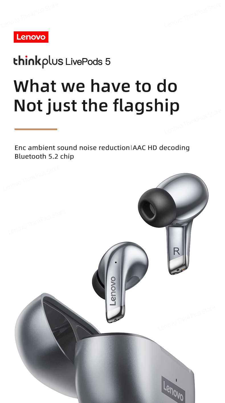 Original Lenovo LP5 Wireless Bluetooth -Ohrhörer HiFi Music Earphone mit Mikrofon -Kopfhörern Sportwaterfestes Headset