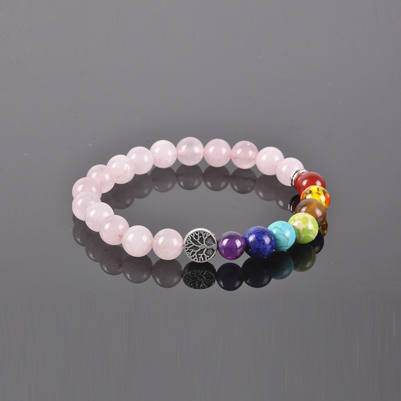 8 mm natuursteen tijger eye rose kwarts agaat chakra kralen boom van leven armband armband armbanden voor vrouw yoga sieraden