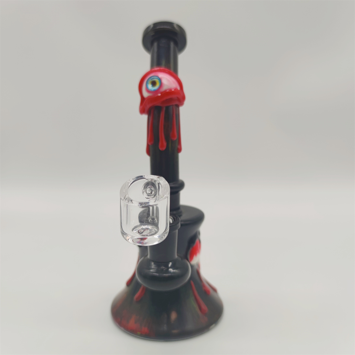 8 Zoll 20 cm 3d schwarz rote gruselige Halbzähler Monsterglas Bong Wasserleitungen Shisha Recycler Joint Raucher Bubbler 14mm Schüssel und Banger US -Lagerhaus