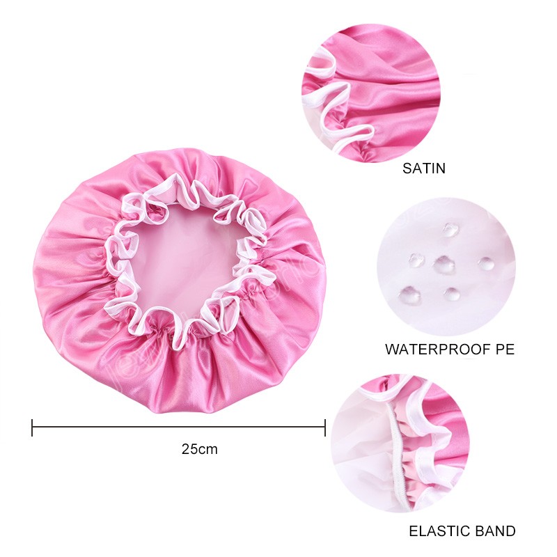 Waterproof Turban Hats Satin Shower Caps Adjustable Bow-knot Bath Hat for Women Girl Beauty Hair Caps