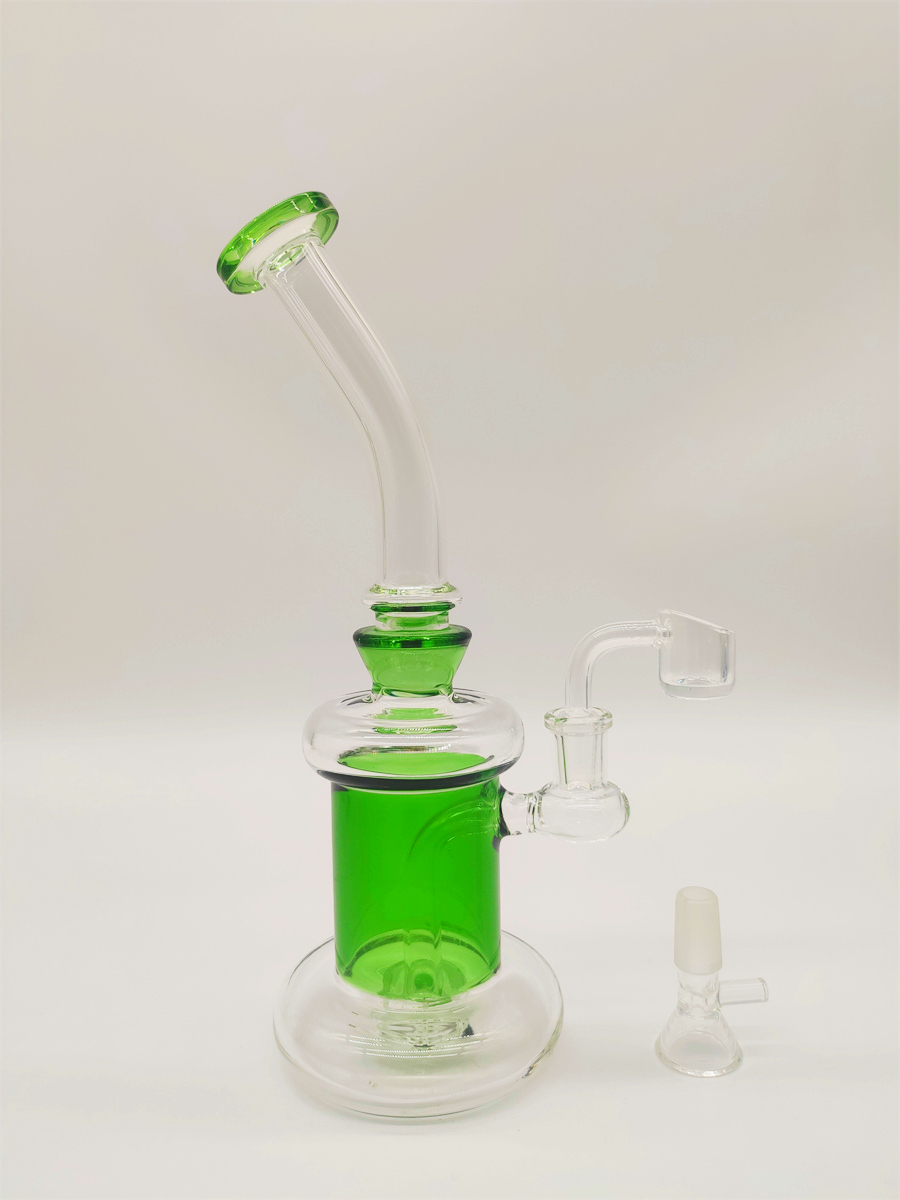 11 Inch Glass Bong Clear Green Glass Bong Water Pipes Hookah Recycler Joint Smoking Bubbler 14mm Bowl And Banger US Warehouse