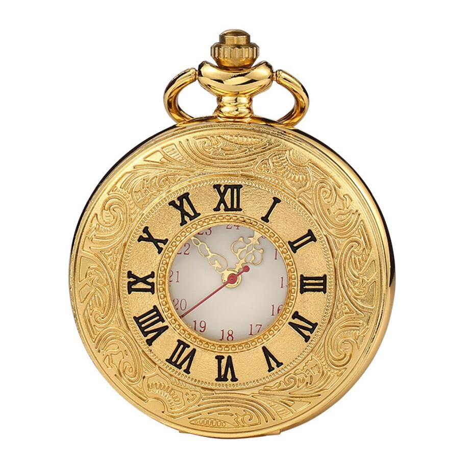 عرض الأرقام الرومانية البرونزية معرض ساعة الجيب الكوارتز ساعة قلادة عتيقة للرجال