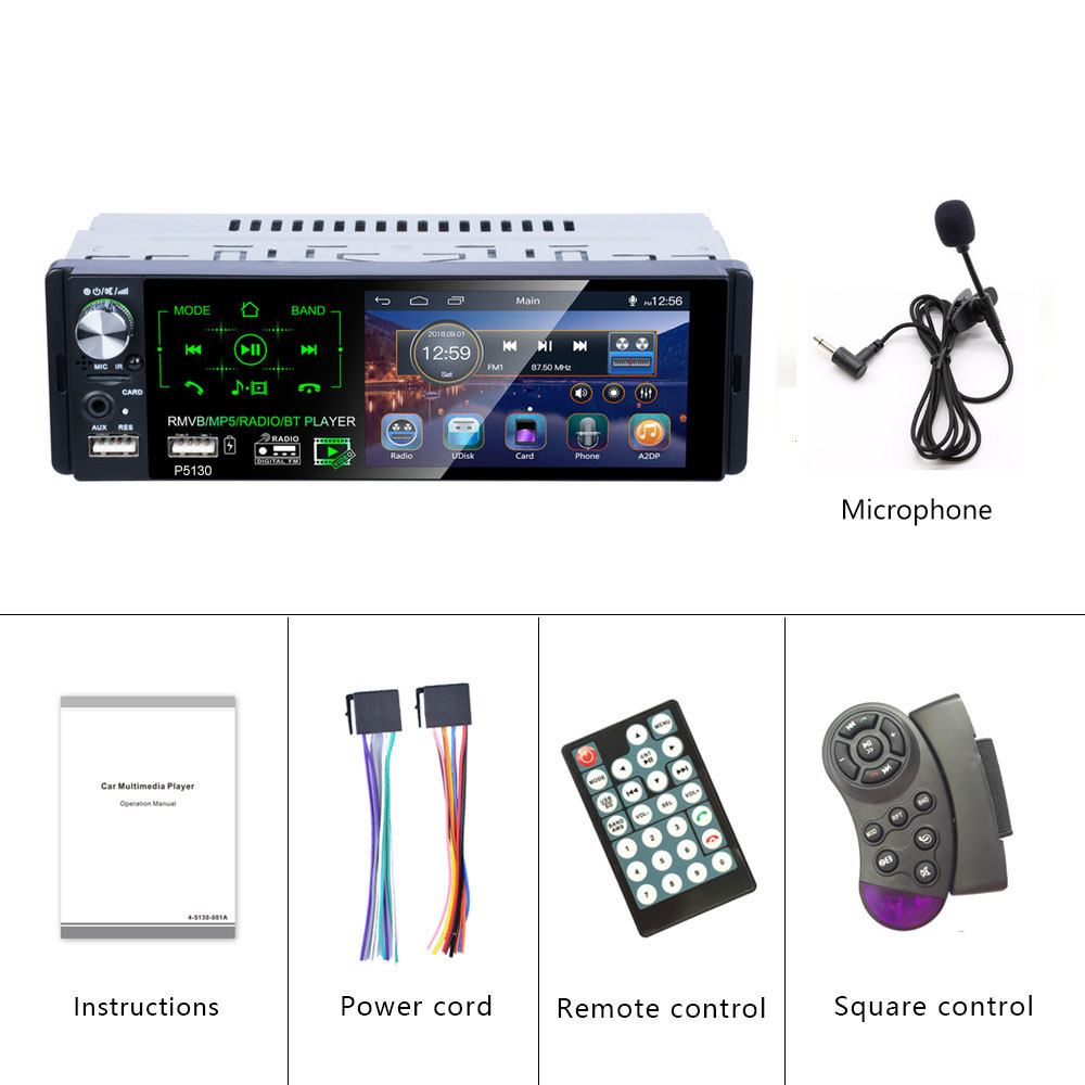 1 DIN 4,1 -дюймовый сенсорный HD емкостный экранный радио -радио Stereo MP5 Player Audio Music RDS USB/SD P5130 с микрофоном