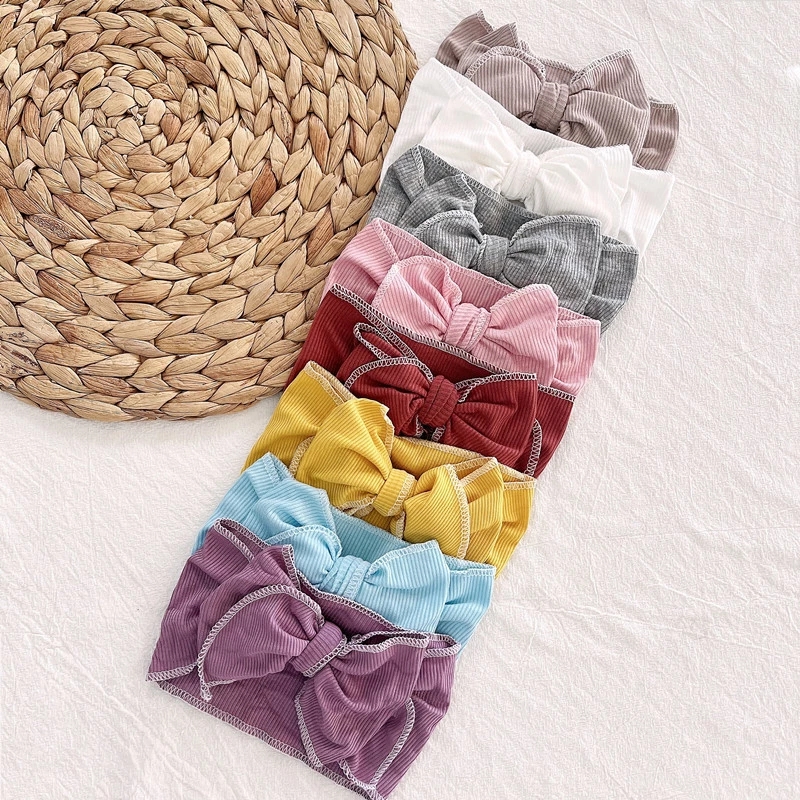 Fascia larga Bowknot oversize copricapo infantile Neonata Solid Big Butterfly Bow Stripe Copricapo lavorato a maglia Turbante bambini