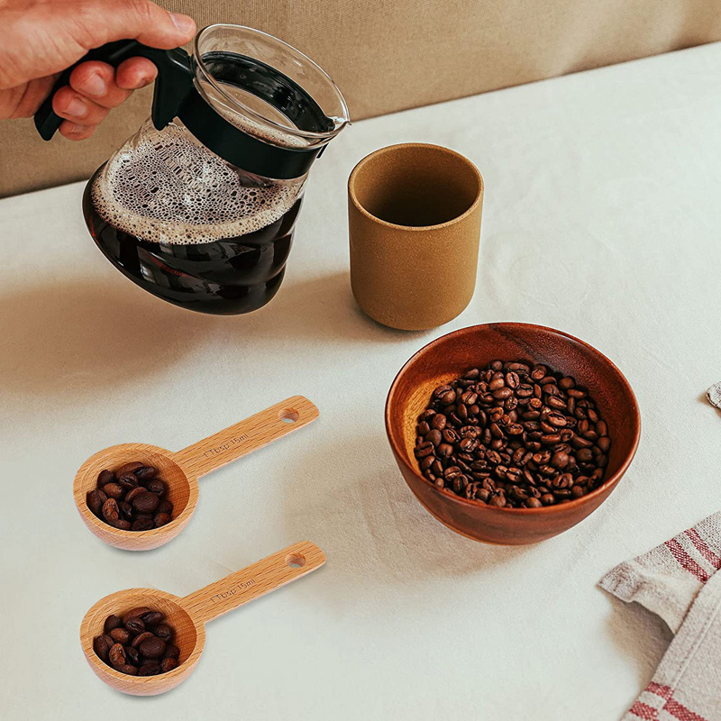 Misurini da caffè in legno da 15 ml Cucchiai dosatori in legno di faggio Cucchiaio da caffè macinato Cucchiaio misurare i fagioli macinati Tè LX5313