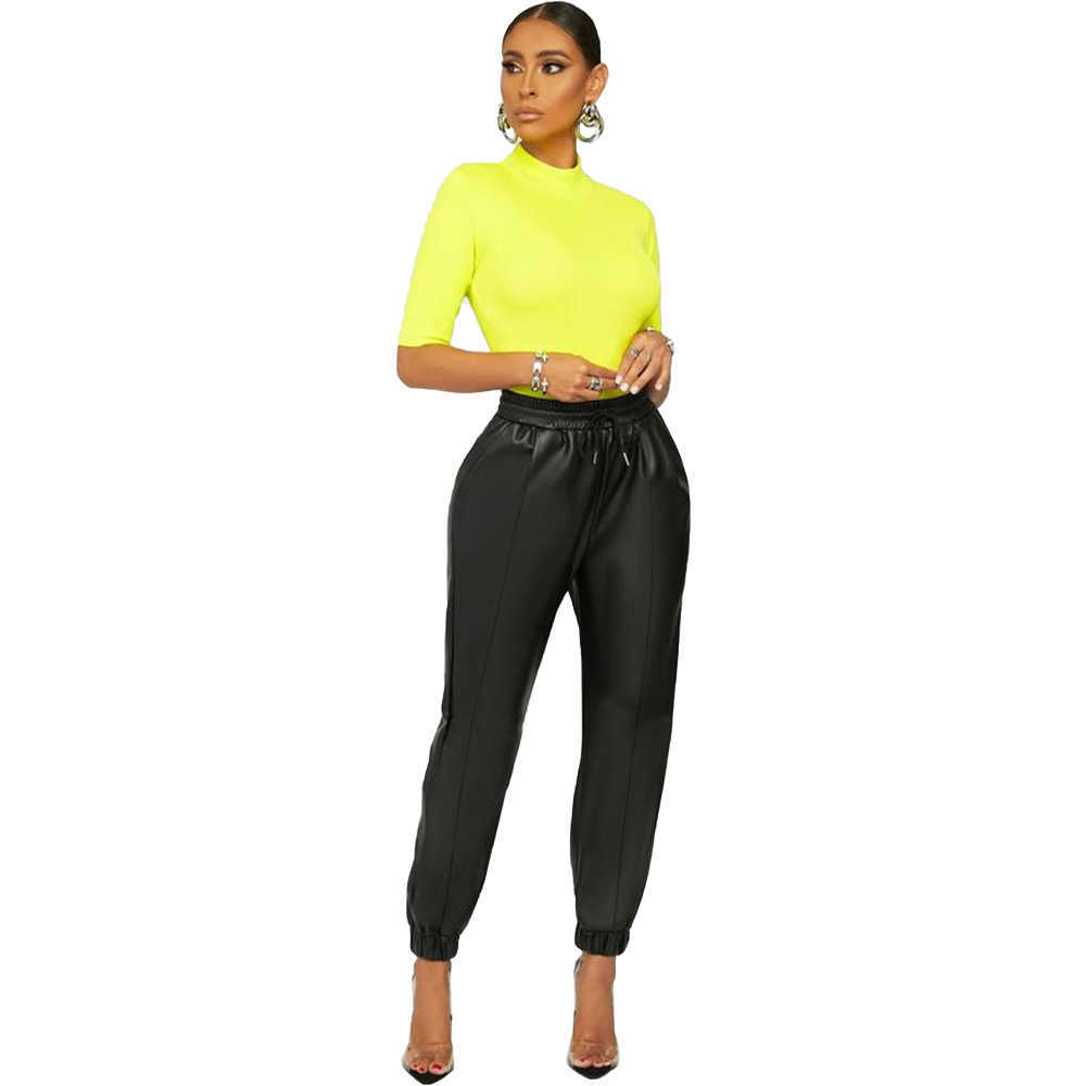 Kvinnor Pants Designer 2023 b￤r fast f￤rg Slim Sexig PU -l￤der Casual Pants Leggings Daml￤der Pants 5 F￤rger