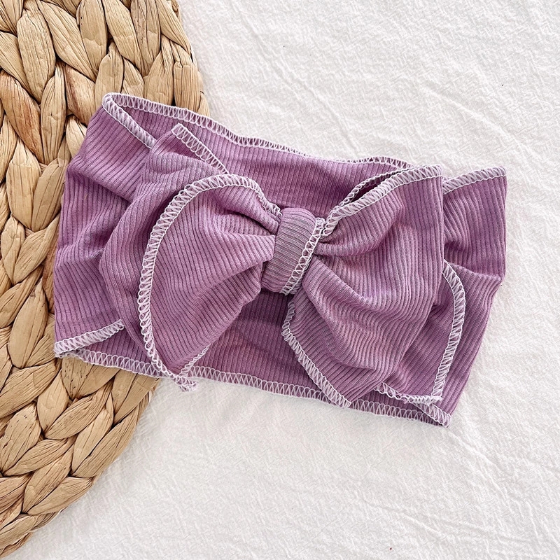 Bandeau large nœud papillon surdimensionné pour couvre-chef infantile bébé fille solide grand nœud papillon rayure tricoté bandeau enfant en bas âge Turban