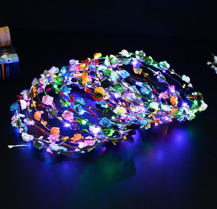 Party Supplies Flashing LED Hairbands strings Glow Flower Crown Headbands Light Party Rave Floral Hair Garland Luminous Decorative Wreath SN421