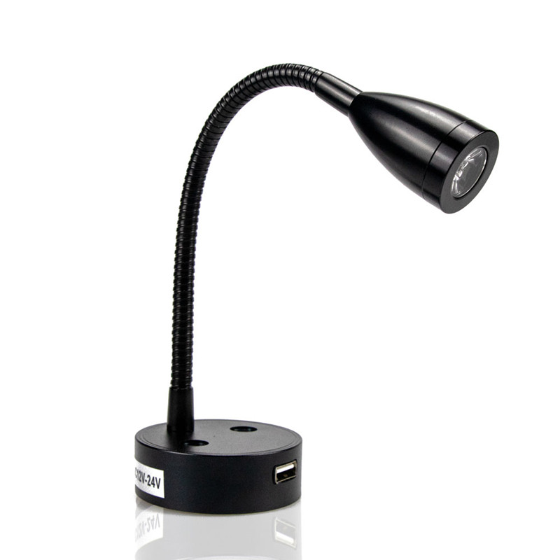 Lámpara de pared de cuello de cisne Flexible, regulable, táctil inteligente, Luz de Lectura LED de 12V y 24V para autocaravana, cabina de yate con cargador USB Port223Z, 2 uds.