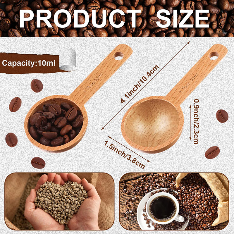 10ml Beech Wooden Coffee Scoop Measuring Scoop for Coffee Beans Wood Table Spoon for Whole Beans Ground Beans LX5313