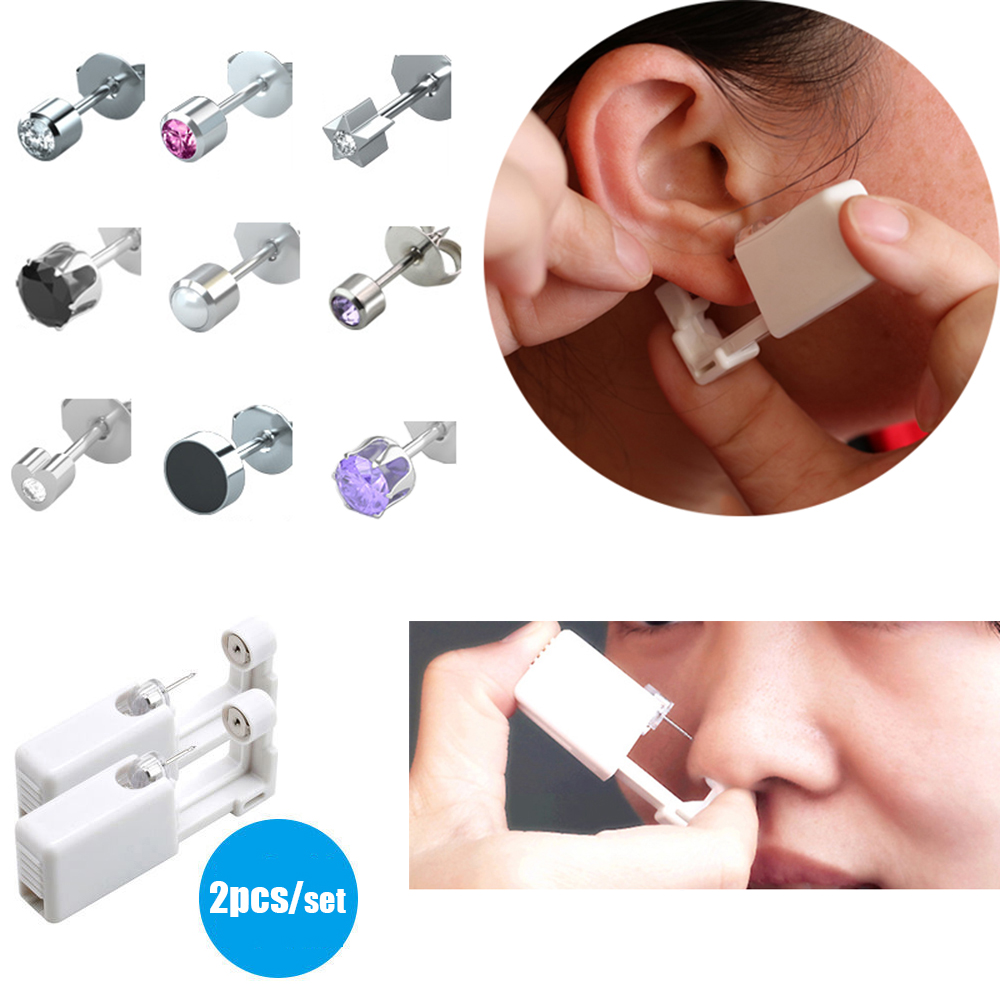 Disposable Sterile Ear Nose Piercing Gun Kit Unit Safety Portable Self Ear Nose Pierce Tool with Studs Jewelry