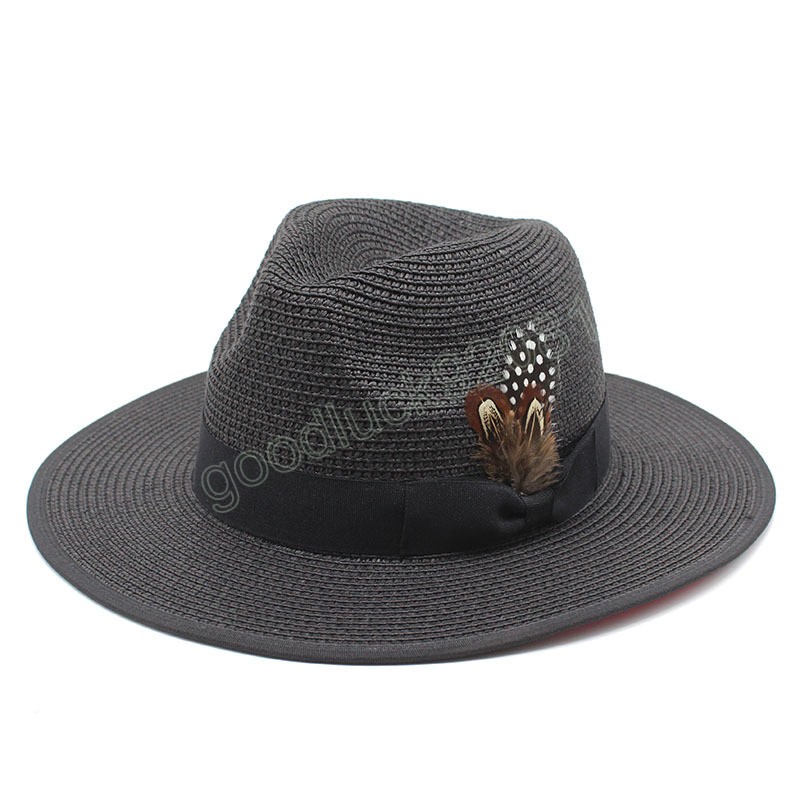 Chap￩us de panam￡ da primavera do ver￣o de 7cm de largura de palha de palha para homens homens de prote￧￣o UV Viagem de praia Fedoras Hat Fedoras