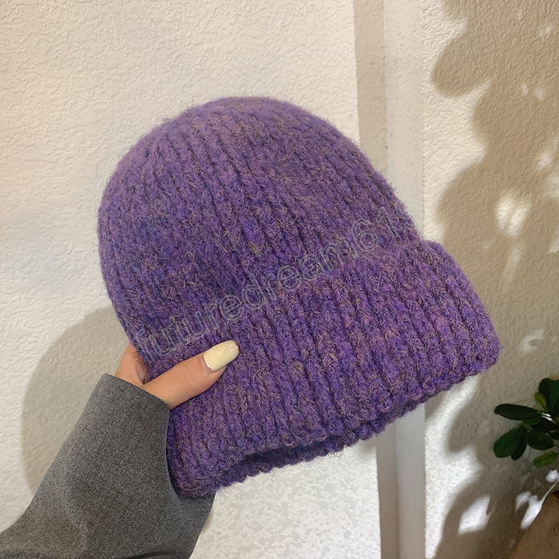 Berretto invernale caldo Cappello da donna Tinta unita Berretto di lana mohair Berretto da lavoro a maglia Cappelli più caldi le ragazze delle signore Cappellino all'uncinetto Skullies Berretti