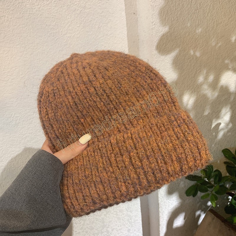 Winter Warme Mütze Frauen Hut Einfarbig Mohair Wolle Kappe Stricken Wärmer Hüte Für Damen Mädchen Häkeln Skullies Beanies motorhaube