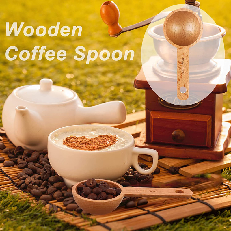 10ml Beech Wooden Coffee Scoop Measuring Scoop for Coffee Beans Wood Table Spoon for Whole Beans Ground Beans LX5313