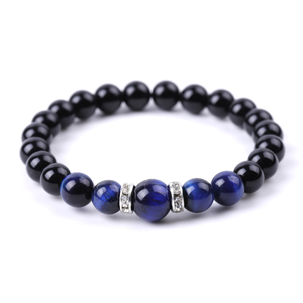 8mm Bright Black Beads Bracelet Natural Tiger Eye Stone String Bracelets for Women Men Yoga Jewelry