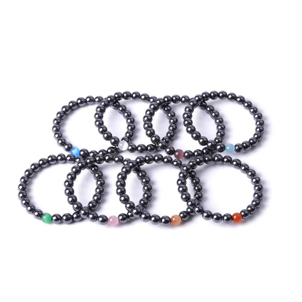 8mm Noir Hématite Multicolore Opale Perles Bracelet Bracelets Bracelets pour Femmes Hommes Yoga Bijoux