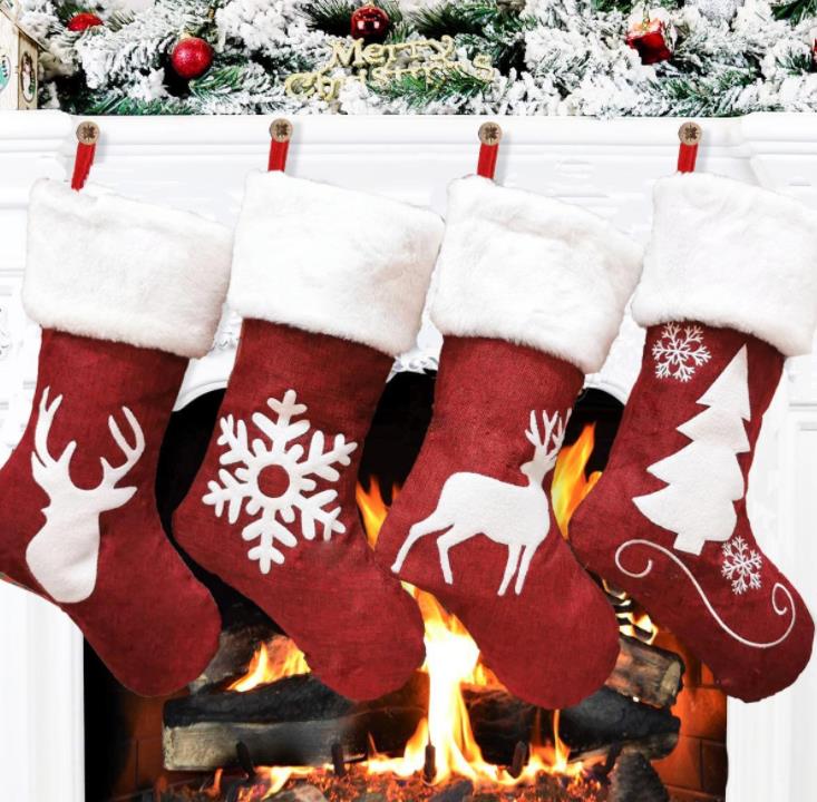 Bas de Noël Chaussettes Cadeau Bonbons Sac Décorations De Noël pour La Maison Nouvel An Cerf Poche Suspendu Arbre De Noël Ornement SN435