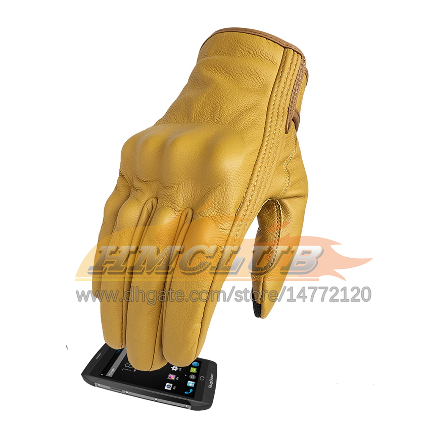 ST645 New Motorcycle Gloves Touch Goatskin Leather Yellow Tactics Glove Men Bike Cycling Full Finger Motorbike Motor