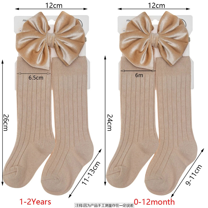 Bandeau en Nylon avec nœud en velours pour nouveau-né 0-3T, bas moyen en coton solide, chaussettes hautes en résille pour enfants, ensemble de chaussettes longues pour tout-petits