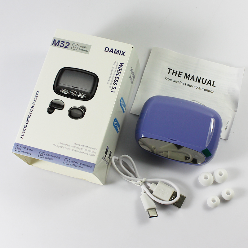 Toptan M32 Kablosuz Kulaklık Tws Kulaklıklar Bluetooth 5.1 HD Çağrı Gürültü İptal Etme Güç Bankası LED Dijital Ekran Su geçirmez spor oyun kulaklığı