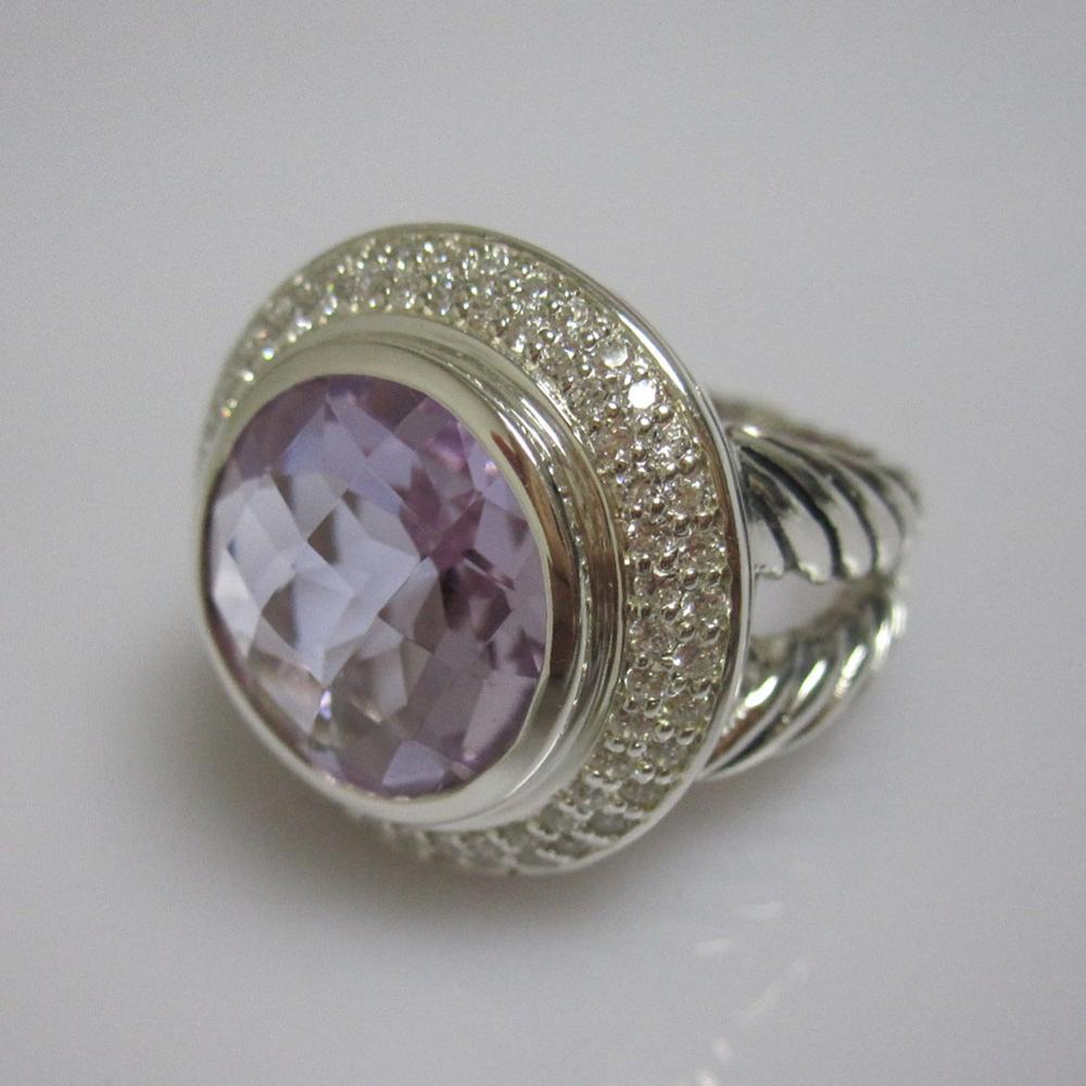 Mode Solide Sterling Silber Ringe 925 14mm Lavendel Amethyst Cerise Ring Design Edelstein Schmuck Marke Blau Topas Citrin frauen Ring