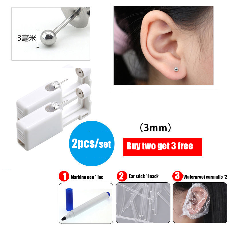 2 stks/ingesteld wegwerp steriele oorneus piercing pistool kit veiligheid draagbare zelfoor oor neus pierce gereedschap met stud