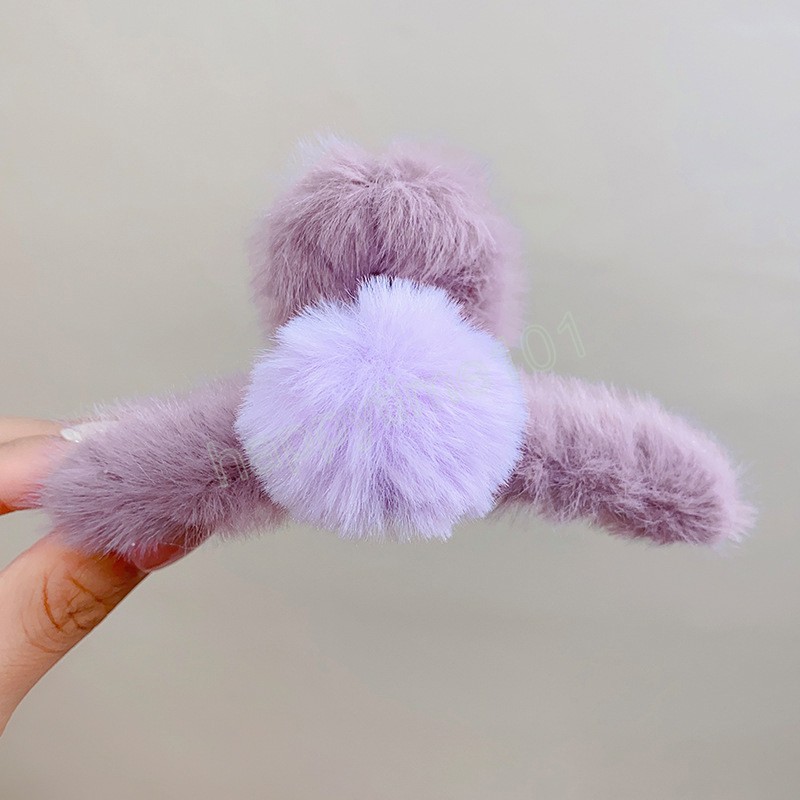 Winter Plush Clamps For Women Girl Cute Large Hairball Hair Claw Solid Color Hairpin Headwear Fashion Hair Accessories