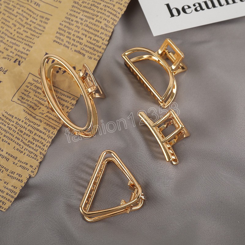 Trendy Mini Gold Geometric Hair Claws Barrettes Fashion Hollow Heart Metal Hairclips For Women Girls Side Clips Hair Ornament