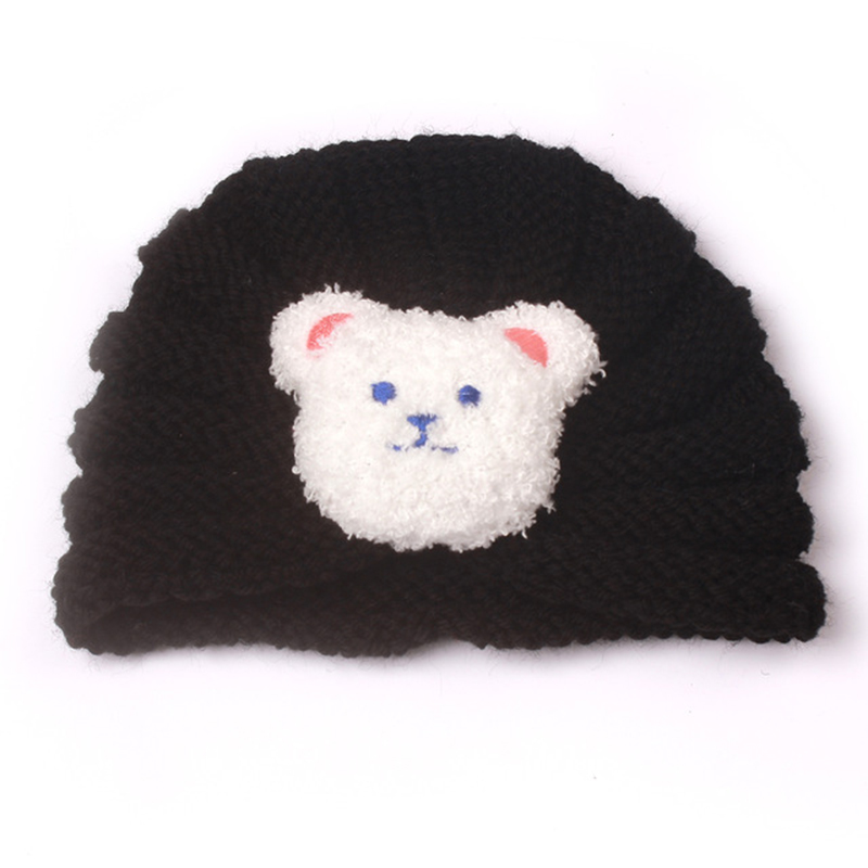 Infant Cartoon Bear Knitted Hat Newborn Warm Crochet Skullies for Baby Girl Trottie Striped Winter Wool Hat 0-3 Years