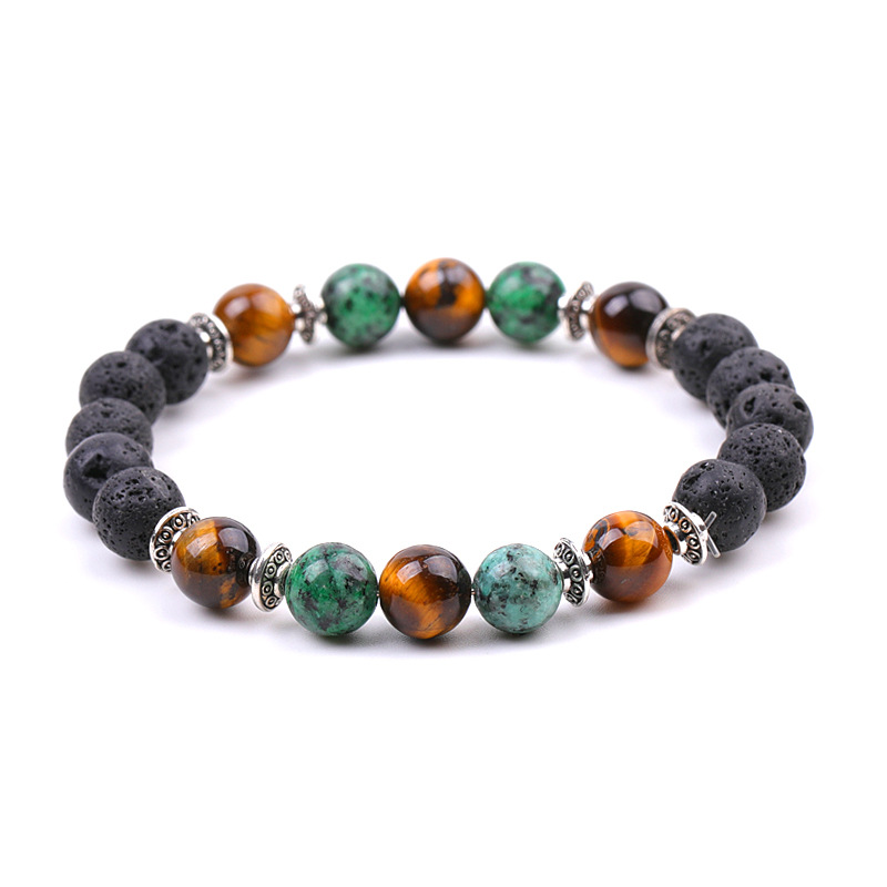 8mm svart lava sten naturlig tiger ögon malachite pärlor par armband armband för kvinnor yoga smycken