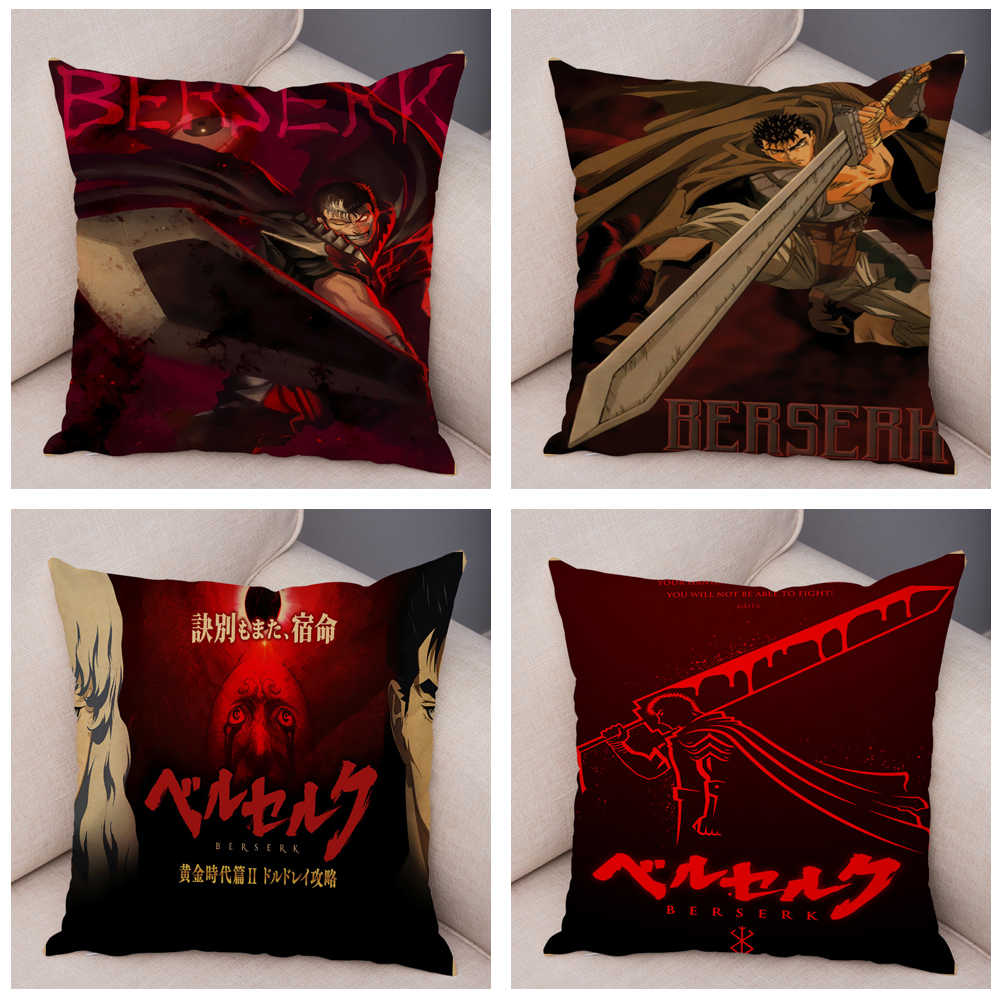 Anime berserk kussen dek af van beide zijden decor zwaardman collectie cartoon kussensloop voor sofa home soft pluche kussensloop