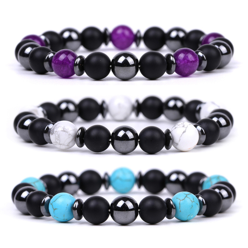 Bracciale con perline di ematite nera opaca da 8 mm Bracciale con quarzo rosa Kallaite con pietra occhio di tigre naturale gioielli da yoga uomo donna