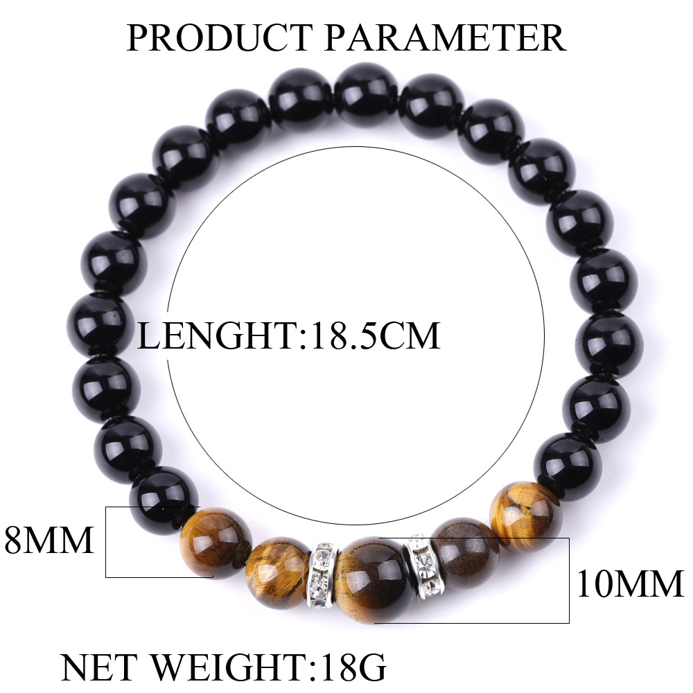 8mm Bright Black Beads Bracelet Natural Tiger Eye Stone String Bracelets for Women Men Yoga Jewelry