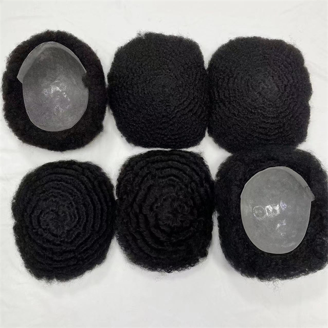 European Virgin Human Hair Replacement 8x10 Hair Piece Black Afro 4mm/6mm/8mm/10mm/12mm Wave Full Pu Toupees for Black Men