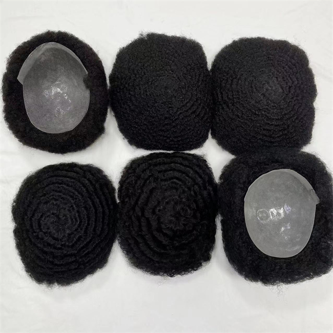 European Virgin Human Hair Replacement 8x10 Hair Piece Black Afro 4mm/6mm/8mm/10mm/12mm Wave Full PU Toupees for Black Men