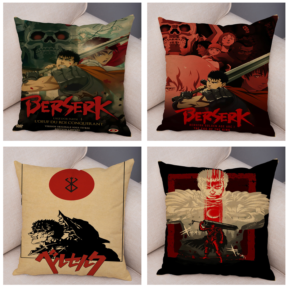 Anime berserk kussen dek af van beide zijden decor zwaardman collectie cartoon kussensloop voor sofa home soft pluche kussensloop